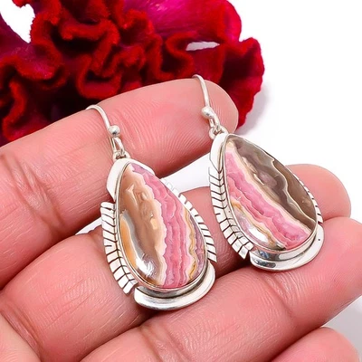 Rhodochrosite - Argentina Handmade 925 Sterling Silver Earring 1.76" E98629 - Image 1 of 4