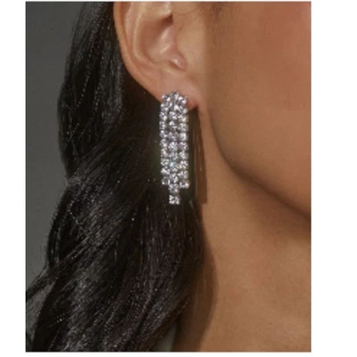 NADRI Perfect Tennis Slim Chandelier Earrings Gold Crystal Dangle Drop - Image 1 of 4