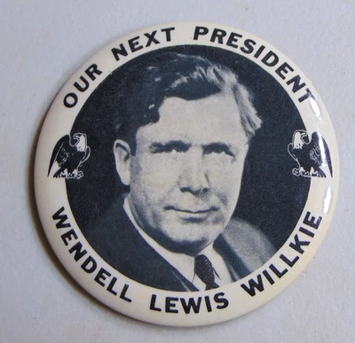 Wendell Willkie 1940 GRANDE campaña pin botón político Foto 1 de 2
