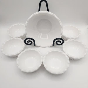 Vtg Milk Glass Bowl Quintec Hobstar Sawtooth Edge 1950s LE Smith McKee (7 bowls) - Picture 1 of 23