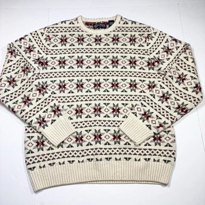 Vintage Chaps Mens Large Fair Isle Knit Sweater Crew Neck Holiday Ski - Picture 1 of 5