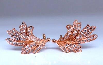 2.30ct Natural Diamonds Handmade Floral Form Earrings 14kt Clip Vintage - Image 1 of 4