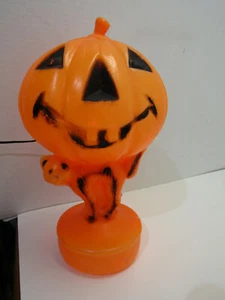 B OLD VINTAGE PLASTIC HALLOWEEN BLOW MOLD LIGHT UP PUMPKIN MAN CAT - Picture 1 of 3