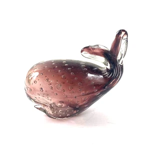 Burbujas bullicantes de vidrio artístico estilo Murano ballena amatista púrpura peso de papel - Imagen 1 de 7