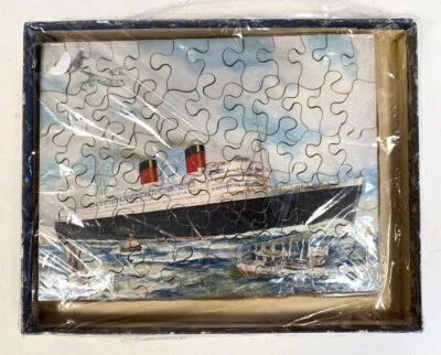 PUZZLE DE SIERRA CALAR VICTORIA de madera de la década de 1940 del revestimiento Cunard Queen Elizabeth Foto 1 de 4