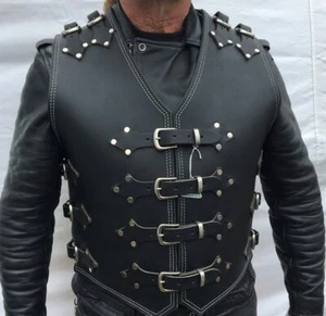 Men's Real Thick Leather Bikers vest Choppers Vest Steampunk 3mm Leather Vest - Picture 1 of 1