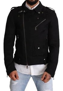 DOLCE & GABBANA Jacket Black Brocade Full Zip Biker Coat IT48/ US38/ M RRP $2800 - Picture 1 of 12