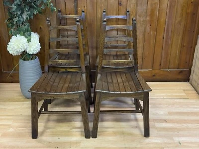 Vintage Arts and Crafts Style Dining Chairs by Webber Rustic Oak Kitchen Chairs - Image 1 of 4