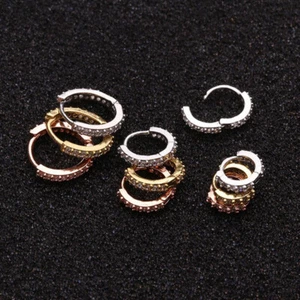 Round Huggie Earrings Zircon   Cuff Hoop Earrings Piercing Studs Jewelry - Picture 1 of 16