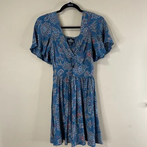 Angie Boho Dress Womens Size Small Blue Floral Short Sleeves V-Neck NWT - Picture 1 of 11