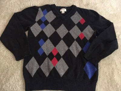 Children’s Place Boys Black Gray Red Blue Argyle V Neck Long Sleeve Sweater 5-6 - Image 1 of 4