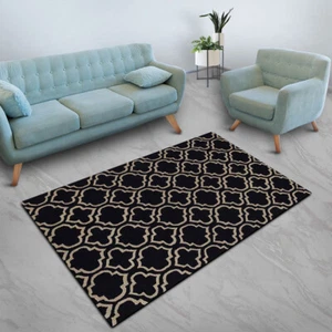 Alfombra ecológica de lana acolchada a mano geométrica negra blanca BBH Homes BBK00302 - Imagen 1 de 8