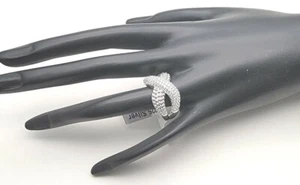 Women Solid Real 925 Sterling Silver KNOT CZ Eternity Wedding Cocktail Band Ring - Picture 1 of 7