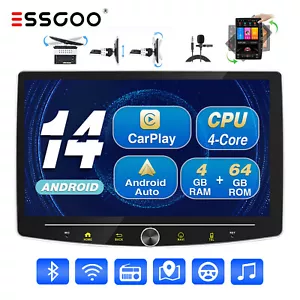 Autoradio Singolo DIN 10" Schermo Girevole Carplay Android 14 64G GPS MIC - Foto 1 di 16