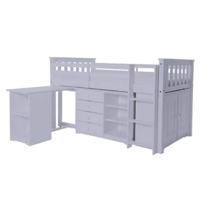Midi Sleeper Single Bunk Bed Grey, Built In Chest, Bookcase & Pull Out Desk - Picture 1 of 1