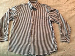 Camicia elegante Geoffrey Beene grigio chiaro/nero beige righe cotone uomo XL 17-171/2 - Foto 1 di 8
