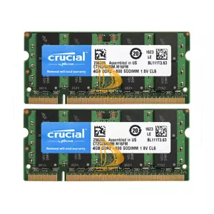 8GB Crucial 2X 4GB 4G DDR2-800MHz PC2-6400S 2RX8 200PIN SODIMM RAM Laptop Memory - Picture 1 of 3