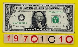 1970 October 10 Birthday Year Note 19701010 Fancy Serial Number $1 Dollar Bill - Picture 1 of 5