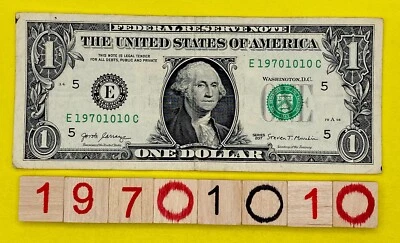 1970 October￼ 10 Birthday Year Note 19701010 Fancy Serial Number $1 Dollar Bill - Image 1 of 4