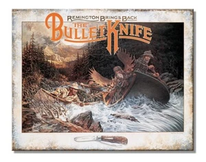 Remington Hunters On The River Bullet Knife Tin Metal Sign Made In USA - 2829 - Picture 1 of 1