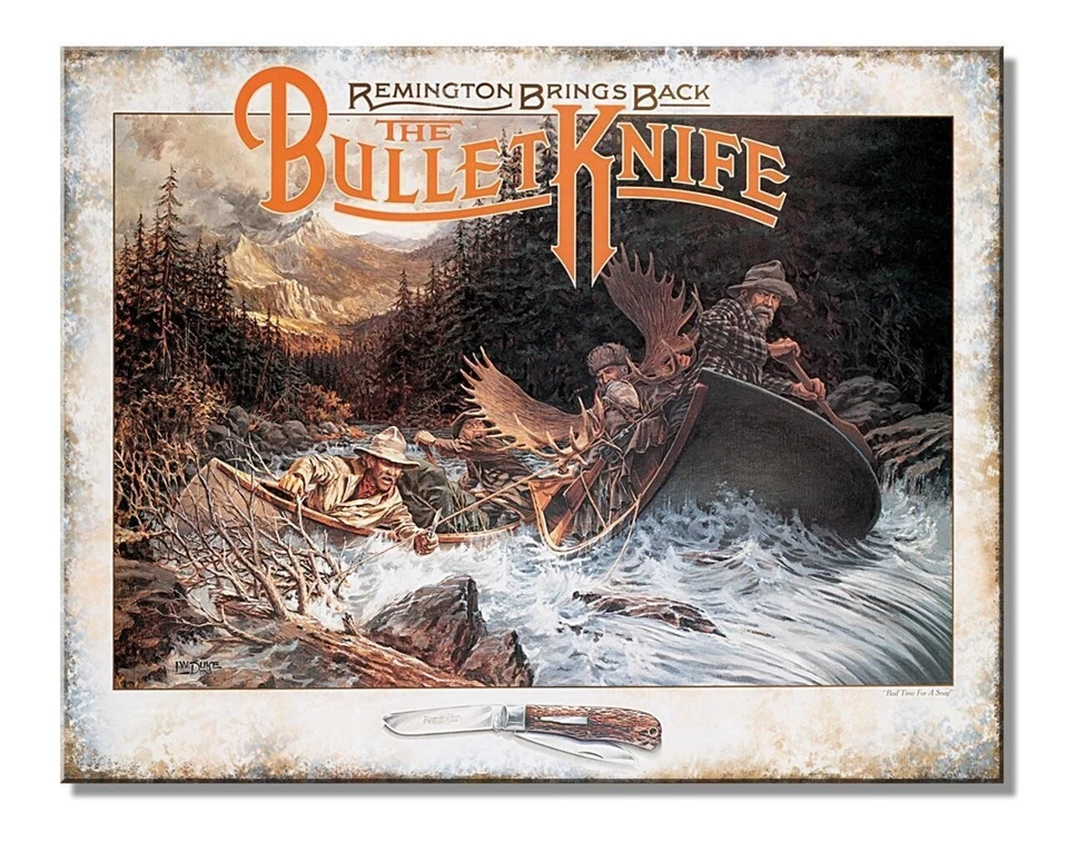 Remington Hunters On The River Bullet Knife Tin Metal Sign Made In USA - 2829 - Image 1 of 1