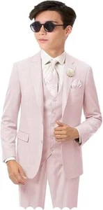Boys Linen Suit Boys 3 Piece Vest Suit Boy Formal Suit Set Tuxedos for Kids Prom - Picture 1 of 33