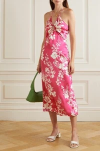 NWT Reformation Antoni Midi Silk Dress Size 12 Pink White Hothouse - Picture 1 of 4