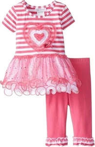 Bonnie Jean Baby Girls St Valentine's Pink heart Capris Set 0-12 Months - Picture 1 of 8