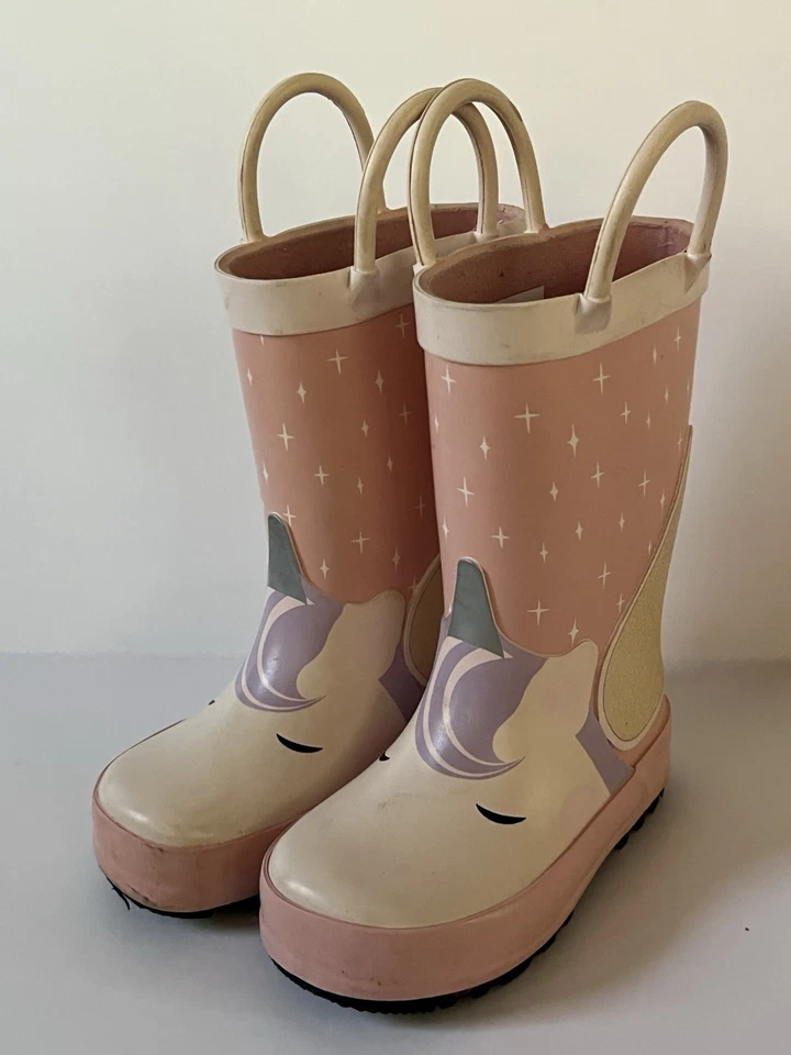 Unicorn Pinks Lavender Rain Boots Toddler Girl's Size 5 Waterproof Pull on - Image 1 of 4