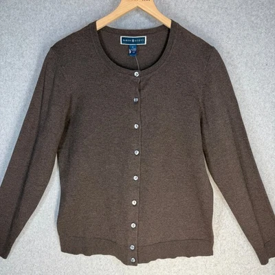Karen Scott Women's Mocha Heather Medium Cotton Blend Cardigan Sweater NWT - Image 1 of 4