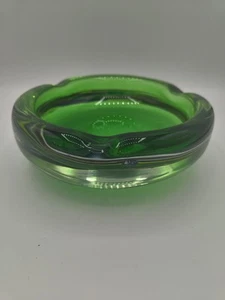 Murano style Blenko? Olive Green Heavy Glass Ashtray 2.2KG - Picture 1 of 3