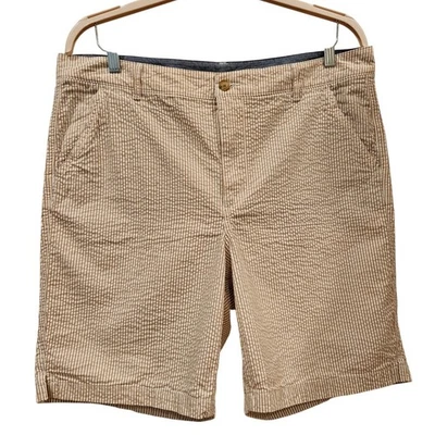 L L Bean Seersucker в полоску шорты женщин размер 18 Reg желтовато-коричневый белый повседневный Summer - Изображение 1 из 4