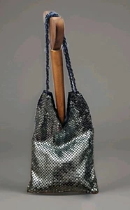 Vintage Silver Tone Small Metal Tote Chainmail DuraMesh With Beaded Strap - Picture 1 of 6
