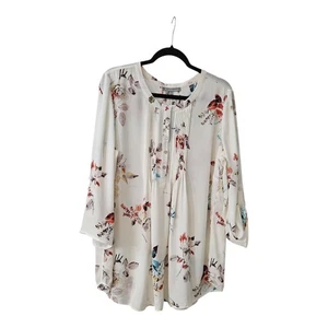 Daniel Rainn NWT Womens 2X Blouse Floral Roll Rab Sleeves Pintuck Chiffon - Picture 1 of 12