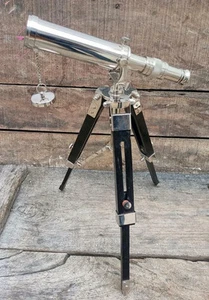 Telescope With Wooden Tripod Stand Antique Nautical Decorative Brass Gift - Picture 1 of 8