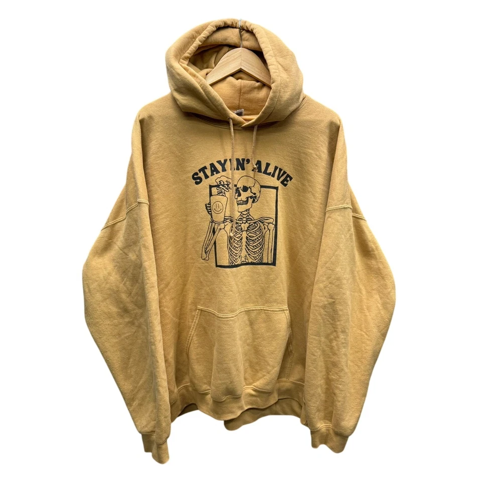 Sudadera con Capucha Gildan Para Hombre Talla 3XL Amarillo Mostaza Esqueleto Café Gráfico Sudadera Foto 1 de 4