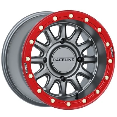 Raceline Alpha Beadlock 15x7 UTV Wheel - Gunmetal/Red (4/156) +10mm - Image 1 of 2