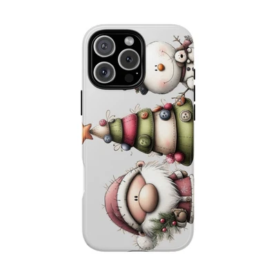 Cute Christmas Gnome & Snowman Phone Case, Festive Holiday Cover for iPhone10–17 - Image 1 of 4