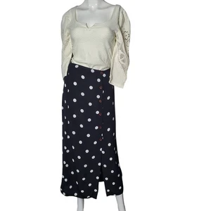 Free People Women Analise Polka Dot Midi Skirt Sz 12 Retro Cottagecore Boho  - Picture 1 of 7