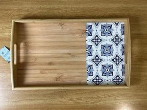 NEW, Solid Bamboo Wood Serving Tray 19.6 in. (L) x 11.8 in. (W) - Picture 1 of 3