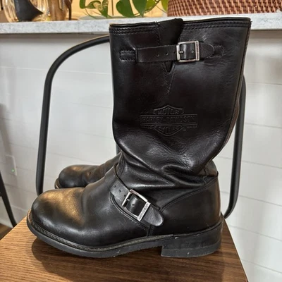 Harley Davidson Vintage Engineer Biker Boots Sz 10 Black Leather Men's Soft Toe - Image 1 of 4