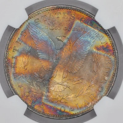 Dólar de plata Morgan 1885-O $1 NGC MS62 - Magnífico extremo del rollo tono EOR Foto 1 de 4