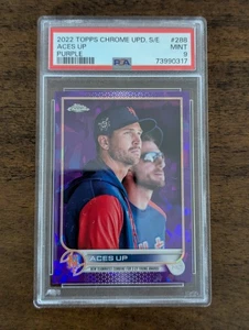 Jacob DeGrom/Max Scherzer Aces Up 2022 Topps Chrome Sapphire Purple #/10 PSA 9 - Picture 1 of 3