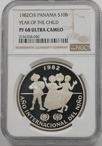 Panama 1982-CHI 1/10 Balboa Proof NGC PF68 ULTRA CAMEO Year Of The Child NG2042 - Picture 1 of 2