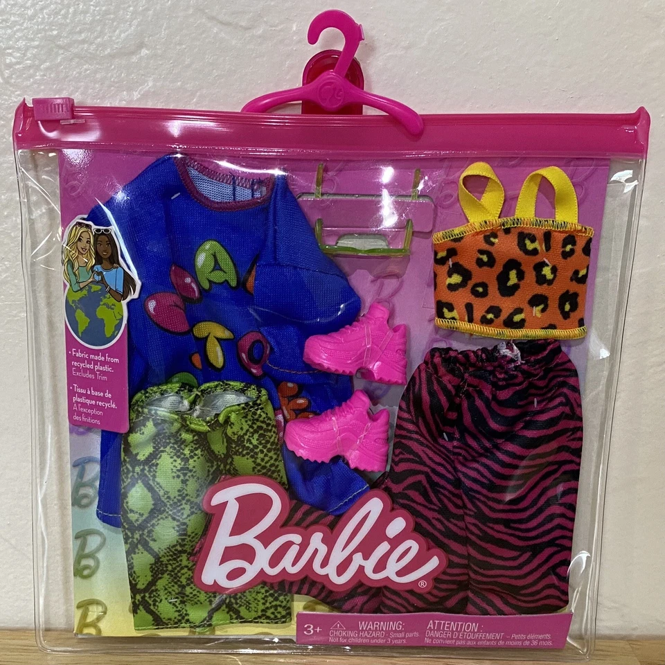 Barbie and KEN Fashions 2pk Outfits Shorts & Top Swimsuit Sandals Visor Mattel