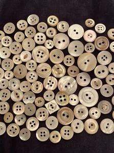 Vintage Shell Buttons, 92 Mother Of Pearl Buttons Sewing Carved Shells THT15 - Picture 1 of 18