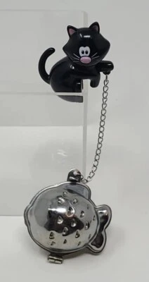 JOIE Meow Taza de Té Gato Negro Infusor Colador de Acero Inoxidable *COMO NUEVO Foto 1 de 4