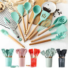 12Pcs Kitchen Silicone Non-stick Spatula Wooden Handle Cooking Utensil Set Tools