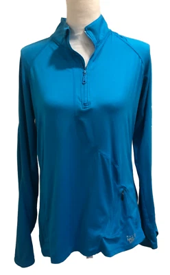 Pulôver feminino Mountain Hardwear tamanho grande 1/4 zíper camada base azul-petróleo furos para polegar - Imagem 1 de 4