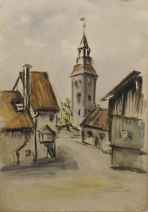 " Badische Dorf Ansicht "Aqua /Mischtechnik zuschreibung Sepp Wurster - Bild 1 von 2